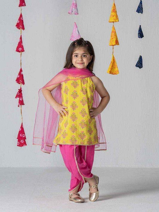 Gulaabo Charm Yellow & Pink Patiala Kurta Set-0