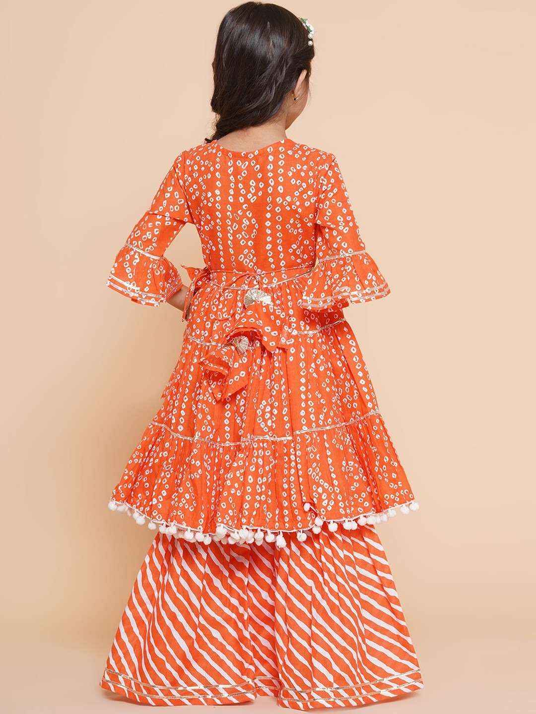Leheriya Bandhej Magic Orange Wrap Kurta & Palazzo Set-2