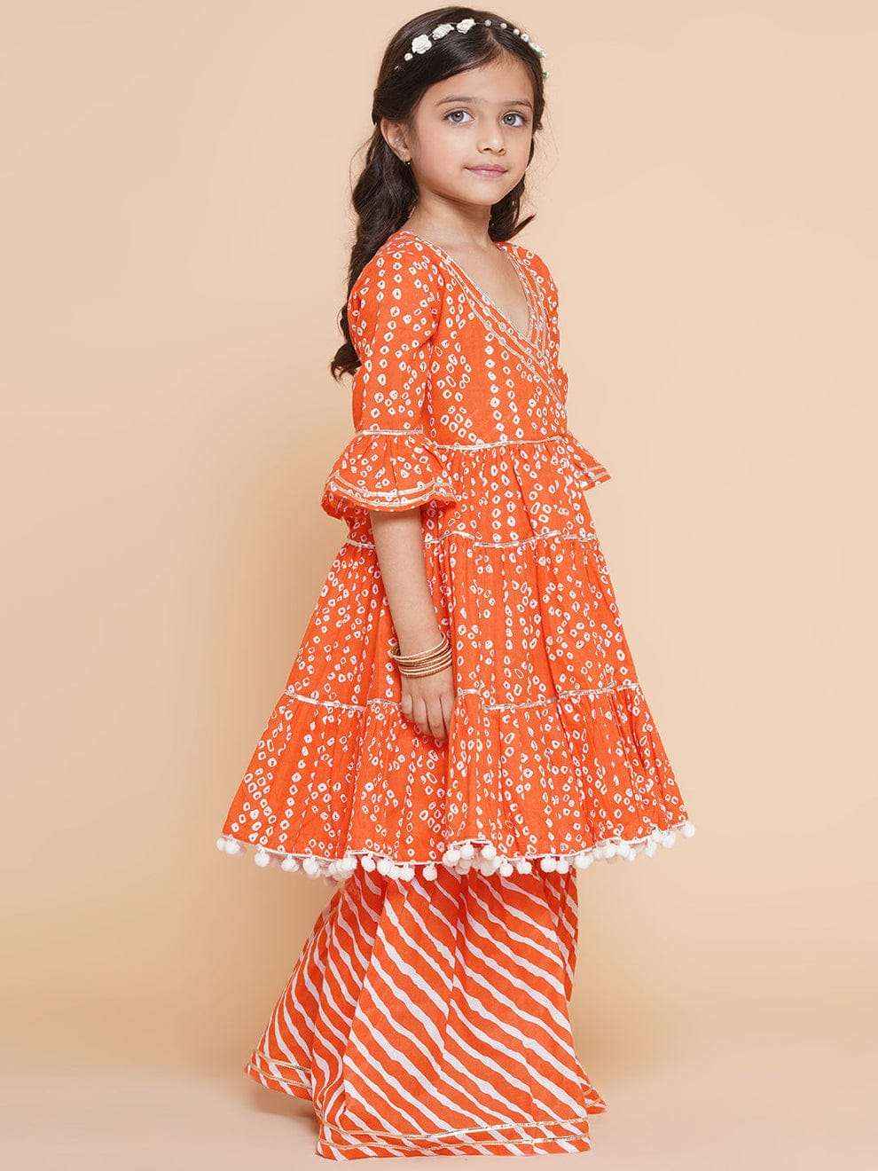 Leheriya Bandhej Magic Orange Wrap Kurta & Palazzo Set-1